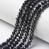 Opaque Solid Color Glass Beads Strands, Faceted, Rondelle, Black, 8x6mm, Hole: 1mm, about 72pcs/strand, 16.14 inch(41cm)(EGLA-A034-P8mm-D18)