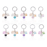 Alloy Enamel & Acrylic Keychain, with Alloy Key Rings, Paw Print, Mixed Color, 7cm, 10pcs/set(KEYC-TAC00033)