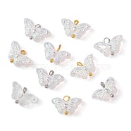 10Pcs 2 Color Clear AB Glass Pendants, with Brass Loops & Glitter Powder, Butterfly Charms, Platinum & Golden, 9x15x5.5mm, Hole: 1.8mm, 5Pcs/color(PALLOY-JF02334)