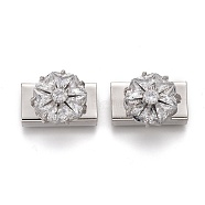 Brass Micro Pave Clear Cubic Zirconia Slide Charms, Rectangle with Flower, Platinum, 15x11x8mm, Hole: 7x3mm(KK-H738-34P)