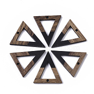Resin & Walnut Wood Pendants, Triangle, Black, 27.5x24x3.5mm, Hole: 1.8mm(X-RESI-S358-56D)