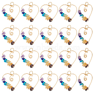 20Pcs Chakra Gemstone Chip Copper Wire Wrapped Pendants, Heart Charms, Light Gold, 29x34x9mm, Jump Ring: 7x0.7mm, Inner diameter: 5.6mm(G-HY0001-44)