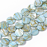 Drawbench Freshwater Shell Beads Strands, Dyed, Flat Round, Pale Turquoise, 10.5~11.5x2~3mm, Hole: 1mm, about 32pcs/Strand, 14.17 inch~14.45 inch(X-SHEL-T014-012C)