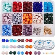 DIY Stretch Bracelets Making Kits, with Opaque Solid Color Glass Beads, Brass Spacer Beads and Clear Elastic Crystal Thread, Mixed Color, 8x5mm, Hole: 1.5mm(GLAA-NB0001-16)