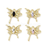 Rack Plating Alloy Connector Charms, Butterfly Links with Glass, Light Gold, Cadmium Free & Lead Free & Nickle Free, Mixed Color, 29x28x4.5mm, Hole: 3.5x2.5mm(FIND-I037-19LG)