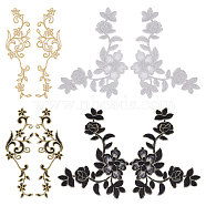 6 Pairs 4 Style Flower Polyester Computerized Embroidery Sew on Patches, Iron on Appliques, with Adhesive Back, for Wedding Dress, Mixed Color, 210x59~140x1.2~1.3mm(PATC-NB0001-05)