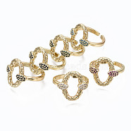 Brass Micro Pave Cubic Zirconia Cuff Rings, Open Rings, Cadmium Free & Nickel Free & Lead Free, Oval, Golden, Mixed Color, US Size 6 3/4(17.1mm)(RJEW-S045-070-NR)