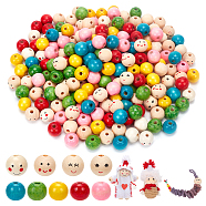 225Pcs 9 Styles Printed Wood European Beads, Large Hole Round Beads, Smiling Face Print Beads and Dyed Beads, Mixed Color, 19.5~20x17.5~18mm, Hole: 4.2~4.7mm, 25pcs/style(WOOD-NB0002-60)
