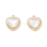 Rack Plating Brass Heart Charms with Shell, Long-Lasting Plated, Real 18K Gold Plated, 13.6x12x4mm, Hole: 1.2mm(KK-A183-27G)