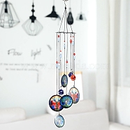 Printed Iron Wind Chime, with Glass Beads, for Outdoor Garden Home Hanging Decoration, Tree of Life, 580mm(PW-WG36526-02)