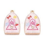 Printed Rack Plating Alloy Enamel Pendants, Golden, Arch with Evil Eye Charm, Triangle, 28.5x18x3.5~4mm, Hole: 1.5mm(ENAM-T020-03B)