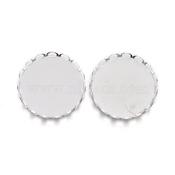 304 Stainless Steel Cabochon Settings, Lace Edge Bezel Cups, Flat Round, Silver, Tray:20mm, 21x3mm(STAS-P249-16C-S)