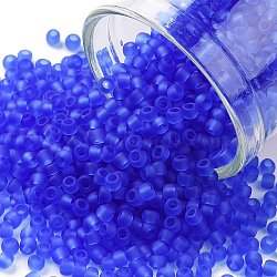 TOHO 11/0 Round Beads, Japanese Seed Beads, (942F) Sapphire Transparent Matte, 2.2mm, Hole: 0.8mm, about 5555pcs/50g(SEED-XTR11-0942F)