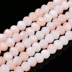 Two-Tone Imitation Jade Glass Beads Strands, Faceted, Rondelle, Misty Rose, 4.5x3.5mm, Hole: 1mm, about 122~135pcs/strand, 16.73 inch~17.32 inch(42.5~44cm)(GLAA-T033-01A-02)