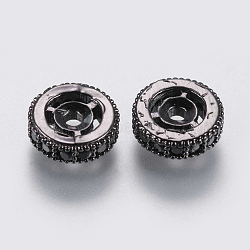 Brass Micro Pave Cubic Zirconia Beads, Flat Round, Black, Gunmetal, 8x2.5mm, Hole: 1.2mm(ZIRC-G132-10B)