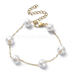 ABS Plastic Imitation Pearl Beaded Chain Bracelet, 304 Stainless Steel Jewelry for Women, Light Gold, 6-5/8 inch(16.7cm)(BJEW-JB09421)