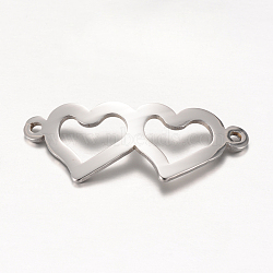 Tarnish Resistant 201 Stainless Steel Links connectors, Heart, Stainless Steel Color, 31.5x12.5x1mm, Hole: 1.5mm(X-STAS-S059-04A)