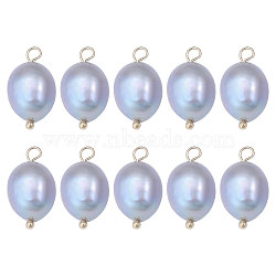 10Pcs Natural Freshwater Pearl Pendants, Potato Charms with Golden Plated Brass Loops, Silver, 16~17x8~9x8~8.5mm, Hole: 2.5~3mm(FIND-CA0009-02B)