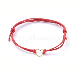 Adjustable Waxed Cotton Cord Bracelets, Red String Bracelets, with 304 Stainless Steel Heart Jump Ring, Red, 1-5/8 inch~3-1/2 inch(4~9cm)(BJEW-JB05064-03)
