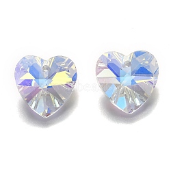 Romantic Valentines Ideas Glass Charms, Faceted Heart Pendants, Clear, 10x10x5mm, Hole: 1mm(X-G030V10mm-42)