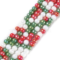 Christmas Theme Opaque Electroplate Glass Beads Strands, AB Color Plated, Round, Colorful, 4~4.5mm, Hole: 0.9mm, about 100pcs/strand, 14.96''(38cm)(GLAA-P056-4mm-A02)