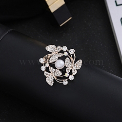 Imitation Pearl Alloy Brooch, with Crystal Rhinestone, Flower, 43x43mm(PW-WG21397-08)