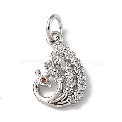 Brass Micro Pave Cubic Zirconia Charms, with Jump Ring, Peacock Charms, Platinum, 14.5x10x2mm, Hole: 3mm(ZIRC-F131-20P)