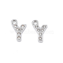 304 Stainless Steel Charms, with Crystal Rhinestone, Letter, Letter.Y, 10~10.5x2~8x2mm, Hole: 1.2mm(STAS-N095-137Y)
