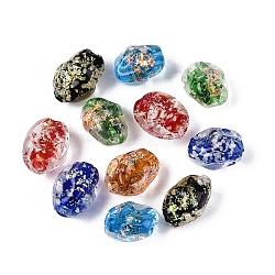 Handmade Foil Glass Beads, Nuggets, Mixed Color, 12~15x10~11.5x9~11mm, Hole: 1~1.6mm(FOIL-N035-02)
