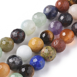 Natural Mixed Gemstone Beads Strands, Faceted, Round, 8mm, Hole: 0.8mm, about 48pcs/strand, 15.35 inch(39cm)(G-F668-28-8mm)