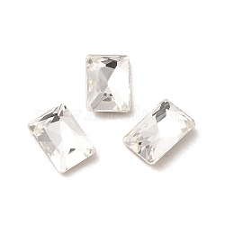 Glass Rhinestone Cabochons, Point Back & Back Plated, Faceted, Rectangle, Crystal, 6x4x2mm(RGLA-P037-12A-001)