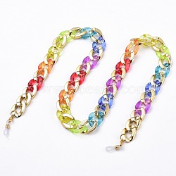 Eyeglasses Chains, Neck Strap for Eyeglasses, with CCB Plastic & Acrylic Curb Chains, 304 Stainless Steel Lobster Claw Clasps and Rubber Loop Ends, Golden, Colorful, 27.56 inch(70cm)(AJEW-EH00284)