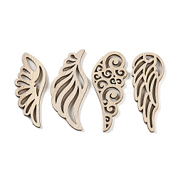 100Pcs Hollow Wooden Pieces, Unfinished Wooden, Wing, Floral White, 5.25~5.7x2.1~2.45x0.25cm(WOOD-XCP0001-89)