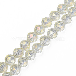 Electroplate Transparent Glass Beads Strands, AB Color Plated, Faceted, Round, Light Goldenrod Yellow, 12x11mm, Hole: 1.2mm, about 50pcs/strand, 22.05 inch(56cm)(EGLA-N002-34A-C04)