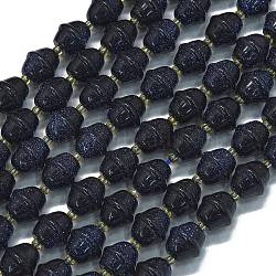 Synthetic Blue Goldstone Beads Strands, Bell, with Seed Beads, 11x10mm, Hole: 1.4mm, about 31pcs/strand, 15.35''(39cm)(G-K389-D05-01)