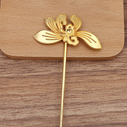 Alloy Hair Stick Findings, Rhinestones Settings, with Iron Pins, Flower, Golden, 120mm, Fit for 5mm rhinestone(WG34580-05)