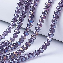 Electroplate Glass Beads Strands, AB Color Plated, Faceted, Rondelle, Indigo, 3x2mm, Hole: 0.8mm, about 165~169pcs/strand, 15~16 inch(38~40cm)(EGLA-A034-T2mm-B13)