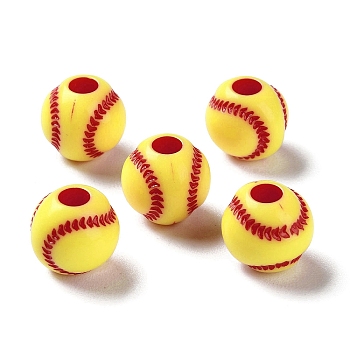 Opaque Acrylic European Beads, Craft Style, Large Hole Beads, Tennis Ball, Yellow, 11x10.5mm, Hole: 4mm, about 1000pcs/500g