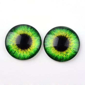 Glass Cabochons for DIY Projects, Half Round/Dome with Dragon Eye Pattern, Lawn Green, 10x3.5mm