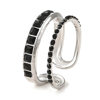 304 Stainless Steel Open Cuff Ring for Women, with Rhinestone, Stainless Steel Color, Adjustable