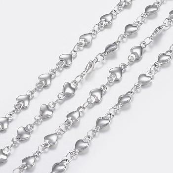 3.28 Feet 304 Stainless Steel Chains, Heart Link Chains, Soldered, Stainless Steel Color, 8.5x4x1.5mm