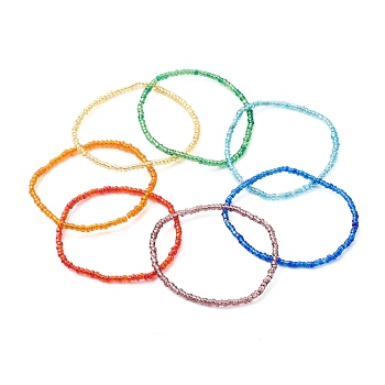 8/0 Glass Seed Beads Stretch Bracelet Sets, Silver Lined Round Hole, Mixed Color, Inner Diameter: 2-1/4 inch(5.85cm), 7pcs/set