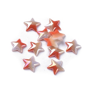 Opaque Glass Cabochons, Stripe Pattern, Star, Colorful, 9x10x2.5mm