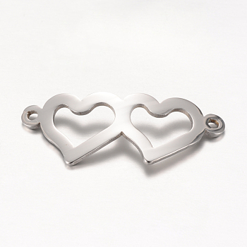 201 Stainless Steel Links connectors, Heart, Stainless Steel Color, 31.5x12.5x1mm, Hole: 1.5mm