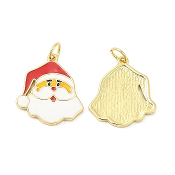 Christmas Rack Plating Brass Enamel Pendants, with Jump Ring, Lead Free & Cadmium Free, Long-Lasting Real 18K Gold Plated, Santa Claus, 21.5x17x2mm, Hole: 3mm