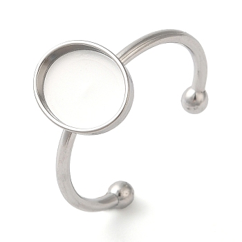 Non-Tarnish 304 Stainless Steel Open Cuff Ring Components, Pad Ring Setting, Oval, Stainless Steel Color, Tray: 9x10mm, 1.5mm, Adjustable