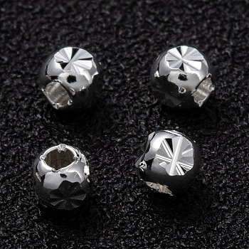 Brass Beads, Long-Lasting Plated, Cube with Flower, 925 Sterling Silver Plated, 3x3x3mm, Hole: 1mm