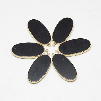 Natural White Jade Big Pendants, Oval, with Golden Tone Brass Findings, Dyed, Black, 52~56x24~26x4~6mm, Hole: 2mm