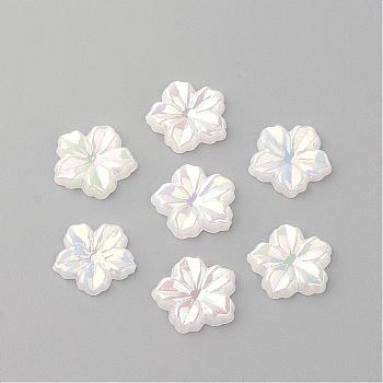 Acrylic Cabochons, AB Color Plated, Flower, White, 12.5x13x2mm