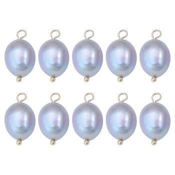 10Pcs Natural Freshwater Pearl Pendants, Potato Charms with Golden Plated Brass Loops, Silver, 16~17x8~9x8~8.5mm, Hole: 2.5~3mm